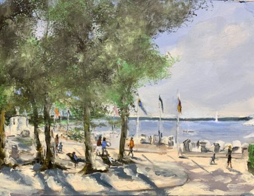 Martina Erichsen Himmelreich – Kunst im Norden Glücksburg Strandpromenade, 18x24cm, Öl/Pappe 